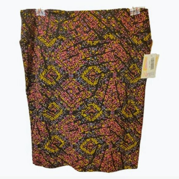 LuLaRoe Black, Pink, Blue and Yellow Geometric Pattern Cassie Skirt Size 2XL NWT - Picture 1 of 4